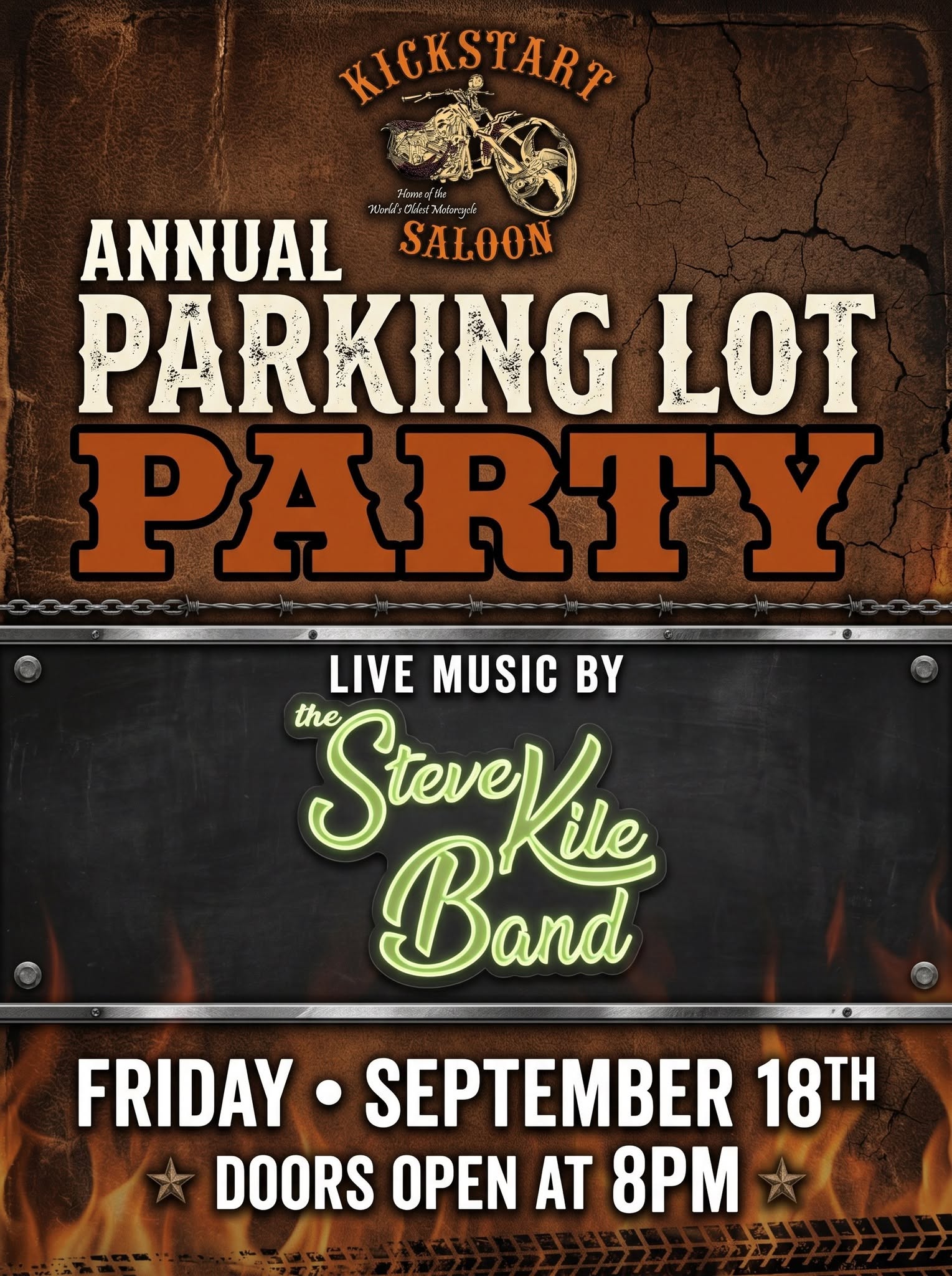 Kickstart’s Annual Parking Lot Party with The Steve Kile Band! 🏍️💨